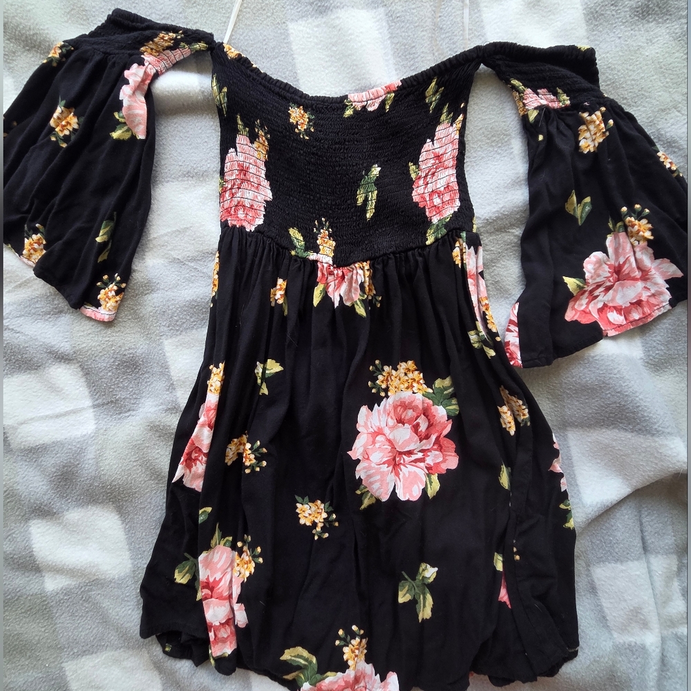 Feathers Black Floral Off Shoulder Tunic Top